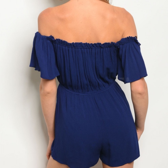 NEW GIRLY & FLIRTY NAVY BLUE OFF SHOULDER ROMPER! - Picture 2 of 2